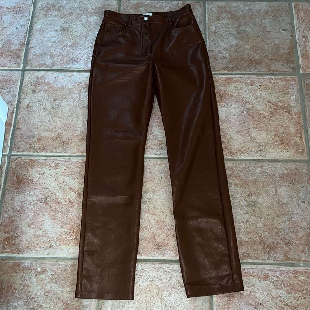 Wilfred long brown leather pants aritzia